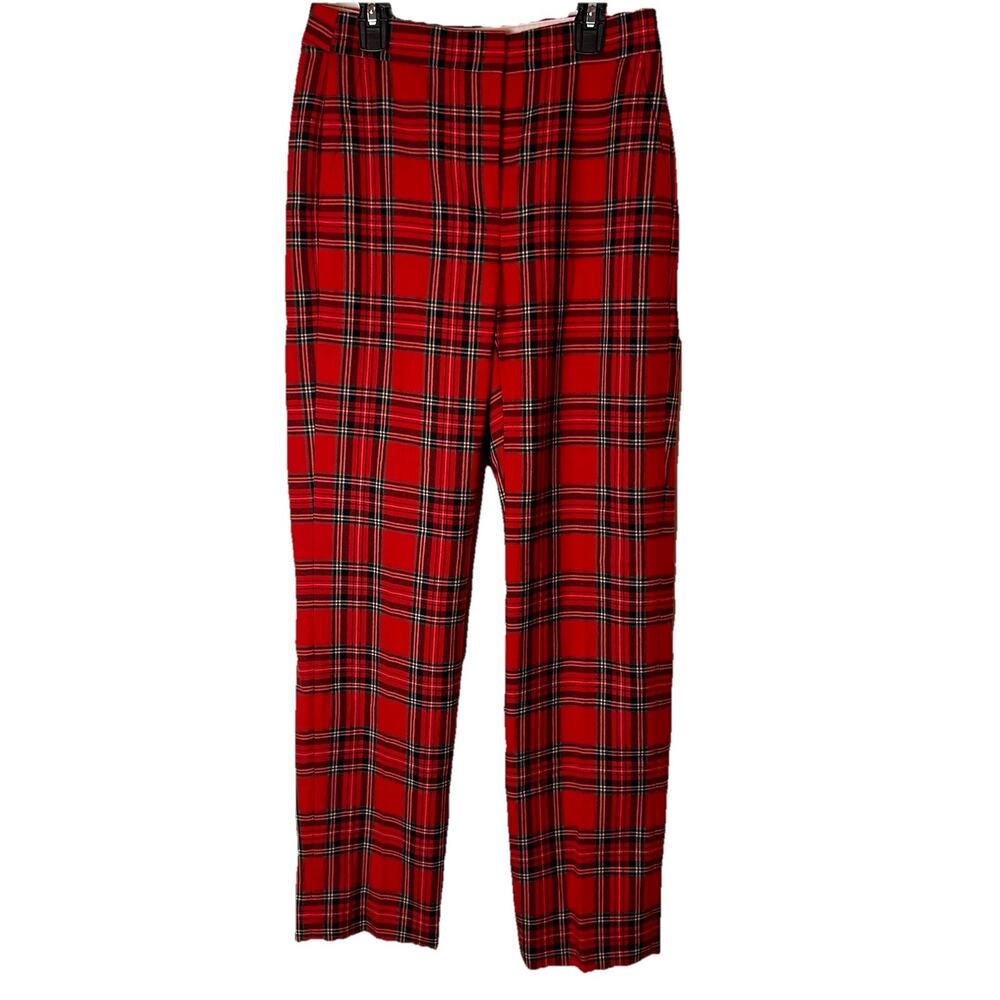 J. Crew Size 2 Wool Blend Straight Leg Kate Pants in Red Tartan Plaid